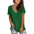 thumbnail image 2 of JINMGG Womens Tops Clearance under $5 Women's Fashion Patchwork Short Sleeve Tops V Neck Casual Packets Shirts Loose Blouse Green L, 2 of 9