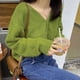 thumbnail image 5 of Cárdigan de punto con cuello en V para Mujer, suéteres de manga larga con botonadura única, prendas de punto informales, color verde, moda de otoño, 5 of 5