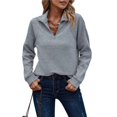 thumbnail image 1 of Suéter de Larga con Cremallera de un Cuarto para Mujer, Informal, Holgado, con Cuello en V y Punto Acanalado. Gris XXL, 1 of 8
