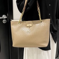 Women’s Large Capacity Shoulder Bag | Vintage Vegan Leather Handbag Brown White Khaki Red | 11x8.5x3.7 in Durable Tote • Fashionable Versatile Work Travel Purse