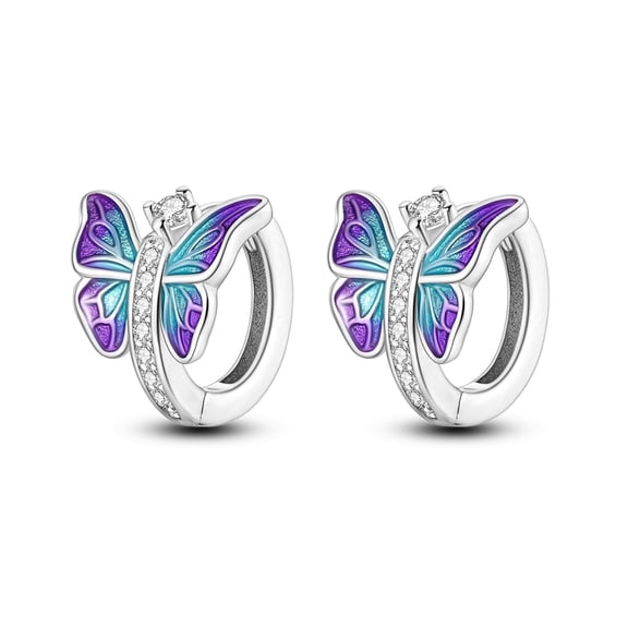 NARMO 925 Sterling Silver Glazed Butterfly Hoop Huggie Earrings for Women, Hypoallergenic Sparkling Cubic Zirconia Jewelry Dainty Gift with Box