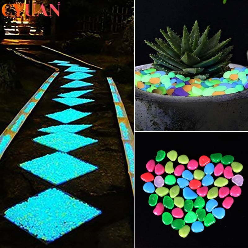 Window Walkway and Fish Tank Decoration（Blue） ASIBT 500 Pcs Glow in The Dark Stones,Garden Pebbles Rocks for Outdoor Yard Grass 