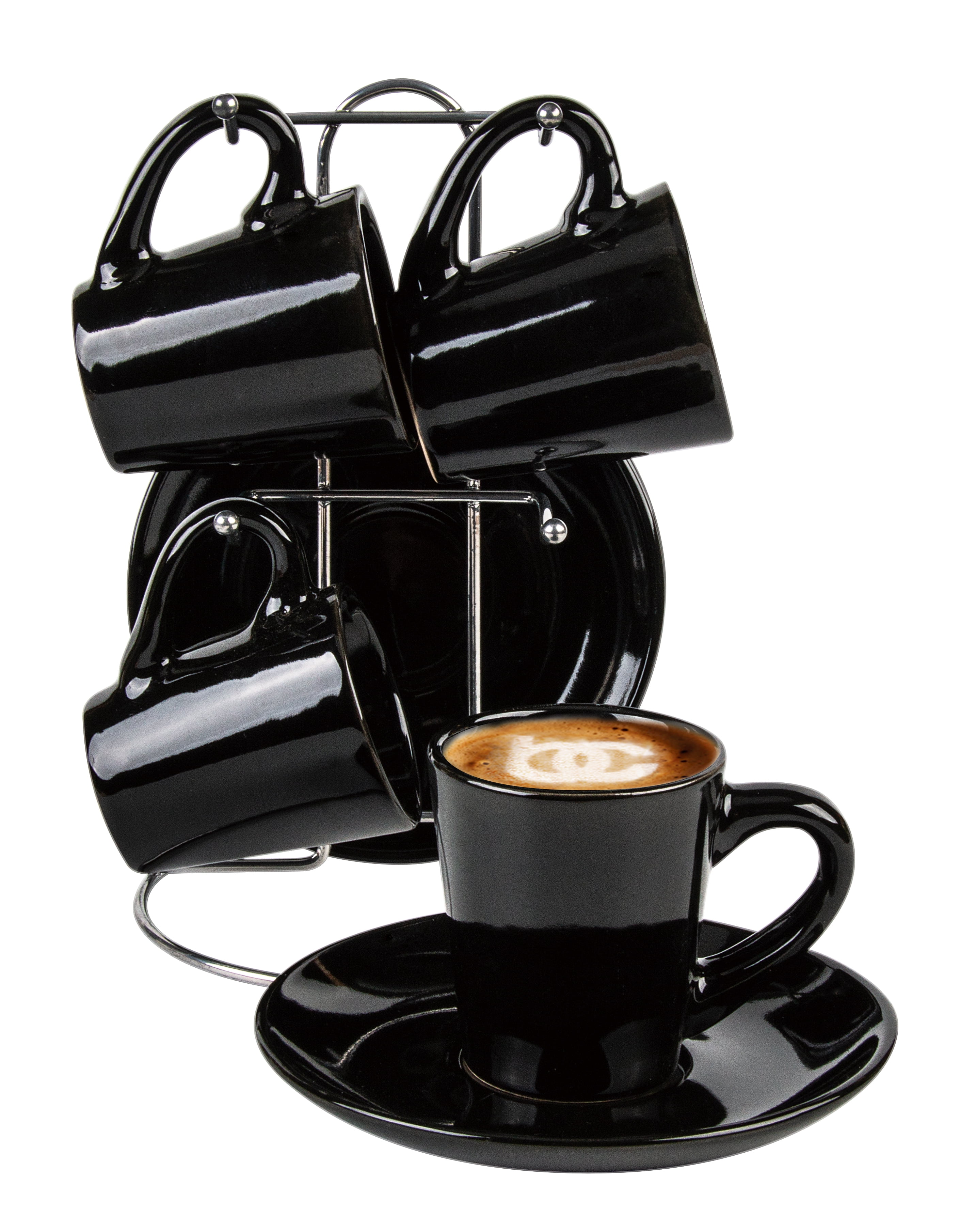 (2 pack) Bene Casa Black Ceramic Espresso Cups & Saucers Set of 9