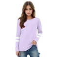 thumbnail image 2 of Kids Girls Oversized Shirts Causal Crewneck Basic Pullover Comfort Long Sleeve Striped Tee Tops 3-14 Years, 2 of 5