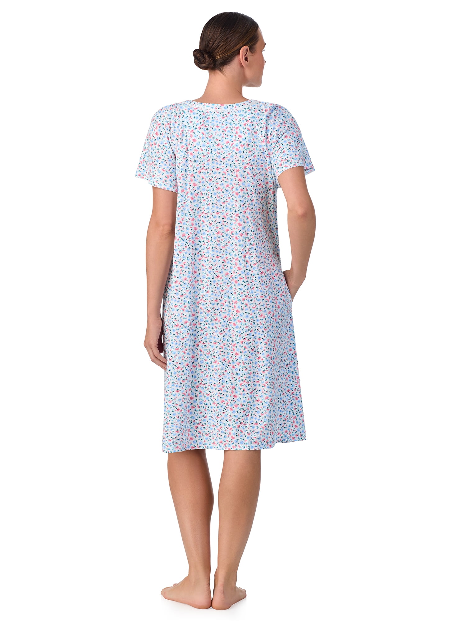 Aria Women's 100% Cotton Raglan Sleeve Smocked Neck Sleepwear 40" Gown, Sizes XS-5X