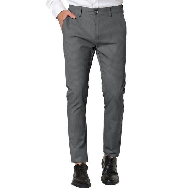 Lars Amadeus Pantalones de vestir a rayas para hombre, corte recto, frente plano, formal, de negocios, para baile de graduación Gris oscuro L