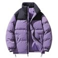 thumbnail image 1 of Lovzfmll Men's Color Block Puffer Jacket Stand Collar Heavyweight Quilted Zip Up Purple, 2XL, 1 of 2