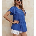 thumbnail image 3 of Camiseta holgada azul con dobladillo plisado y mangas cortas Camisa veraniega con volantes, 3 of 8