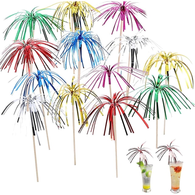 50 piezas de decoración de fuegos artificiales para bebidas, brochetas de bambú de colores para fuegos artificiales, decoración de cócteles, decoración de brochetas de bambú para frutas, brochetas de