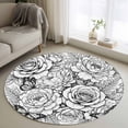 Botanical Floral Round Living Room Rugs 4 ft, Black and White Roses ...