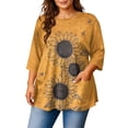 thumbnail image 2 of Sewkxo Womens Plus Size Tops Loose Fit 3/4 Sleeve Shirts Crewneck Print Blouses 2026 Summer Cotton Clothes L-5x,Orange XL, 2 of 6
