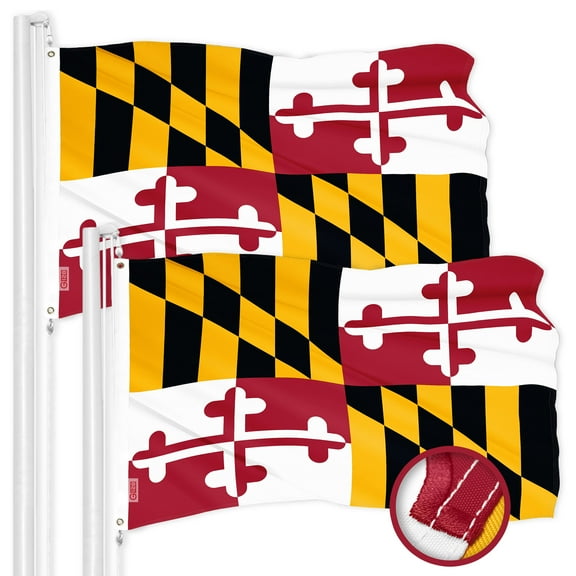 G128 2 Pack: Maryland MD State Flag | 3x5 Ft | ToughWeave Series Embroidered 300D Polyester | Embroidered Design, Indoor/Outdoor, Vibrant Colors, Brass Grommets