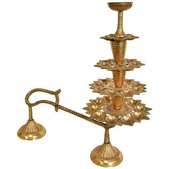 Exotic India Large Size Aarti Lamp - Brass Statue