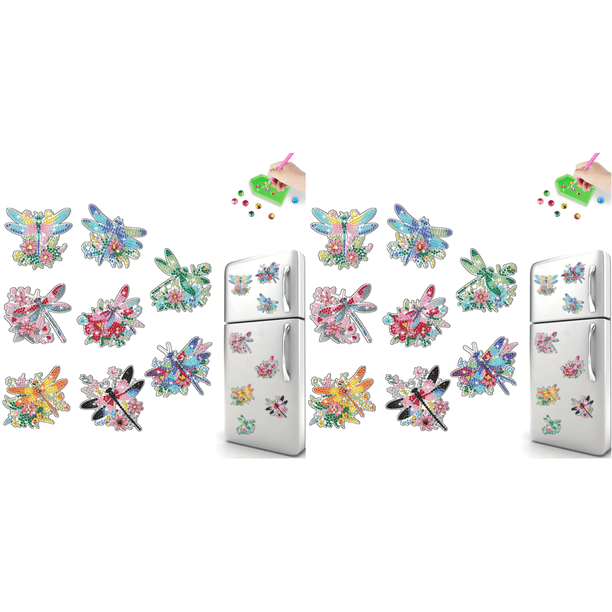 8 Uds Acrílico Forma Especial Animal Diamante Pintura Refrigerador Imán Libélula