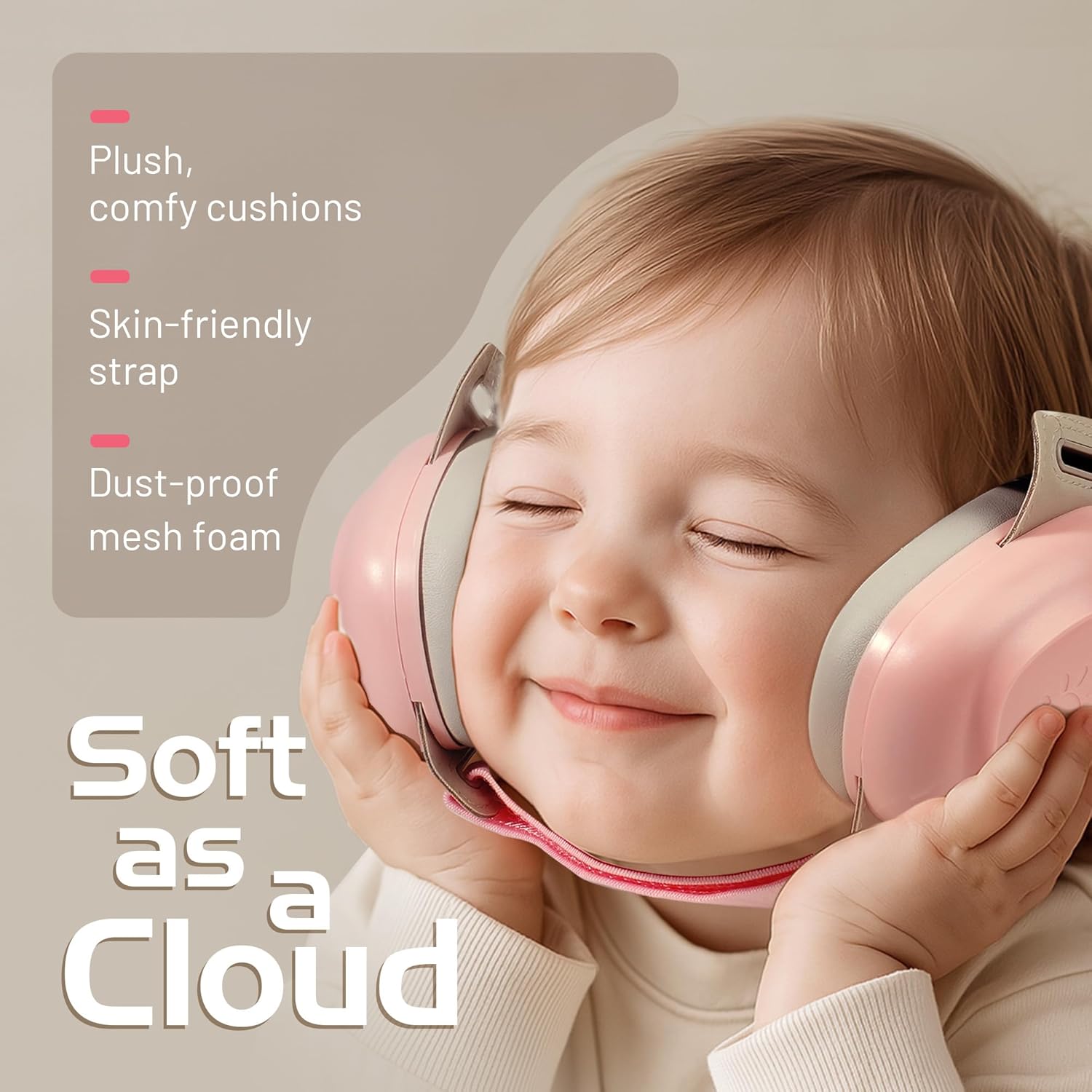 Wiher Baby Ear Muffs for Noise Protection (3–48 Months), 25dB Noise Cancelling Headphones for Travel, Airplanes, Concerts – CE & CPC Certified Hearing Protection & Improves Sleep,Pink