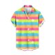 thumbnail image 3 of Camisa hawaiana con estampado 3D de rayas de colores para hombre, camisas de playa con plantas para vacaciones de verano, camisas de manga corta con botones para parejas de calle, 3 of 5