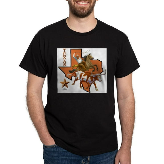 CafePress - Texas Cowboy & Longhorn Black T Shirt - Men's Classic Graphic Cotton T-Shirt