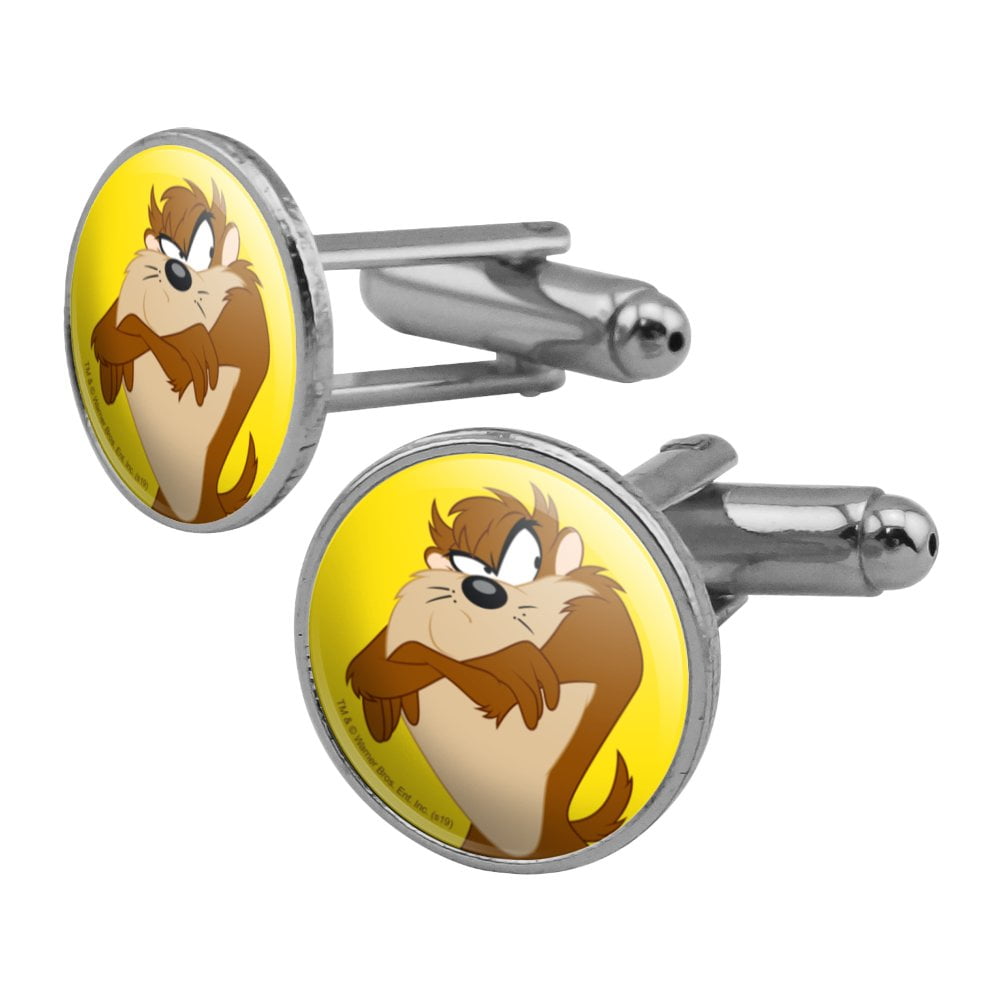 Looney Tunes Taz Round Cufflink Set Silver Color