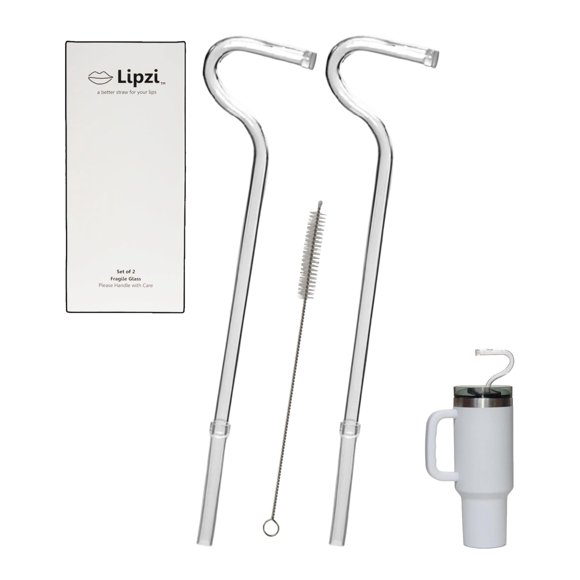 Lipzi - Pajita Antiarrugas - Pajitas De Vidrio Antiarrugas Para Vaso De 40 Oz, Pajitas Reutilizables Transparentes Con Cepillo De Limpieza - Alternativa Ecológica Al Plástico - Cepillo De Limpieza Inc