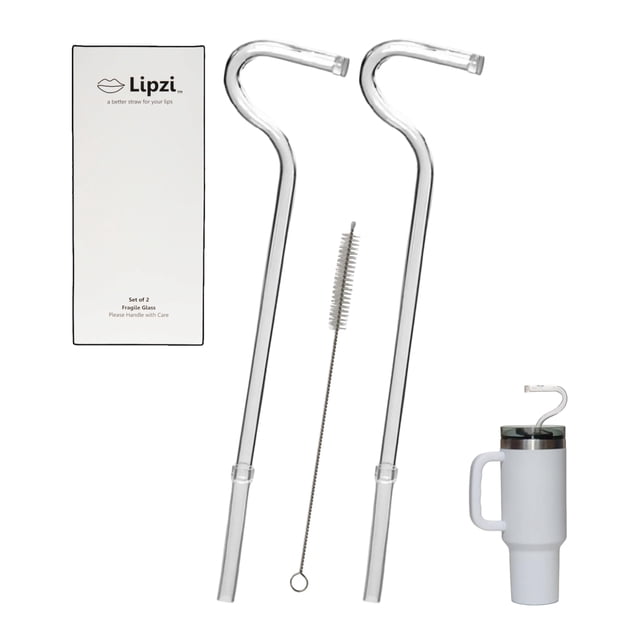 Lipzi - Pajita Antiarrugas - Pajitas De Vidrio Antiarrugas Para Vaso De 40 Oz, Pajitas Reutilizables Transparentes Con Cepillo De Limpieza - Alternativa Ecológica Al Plástico - Cepillo De Limpieza Inc