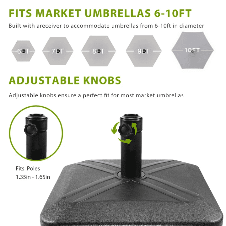 Ryanstar Racing Patio Umbrella Base 125 lb Water and Sand Filled Plastic Moving Heavy Duty Parasol Stand, Outdoor Flagpole Base, Removable Umbrella Base for Patio Garden Pool