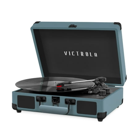 Victrola Vintage 3-Speed Bluetooth Portable Suitcase Record Player with Built-in Speakers | Upgraded Turntable Audio Sound | Smoky Blue