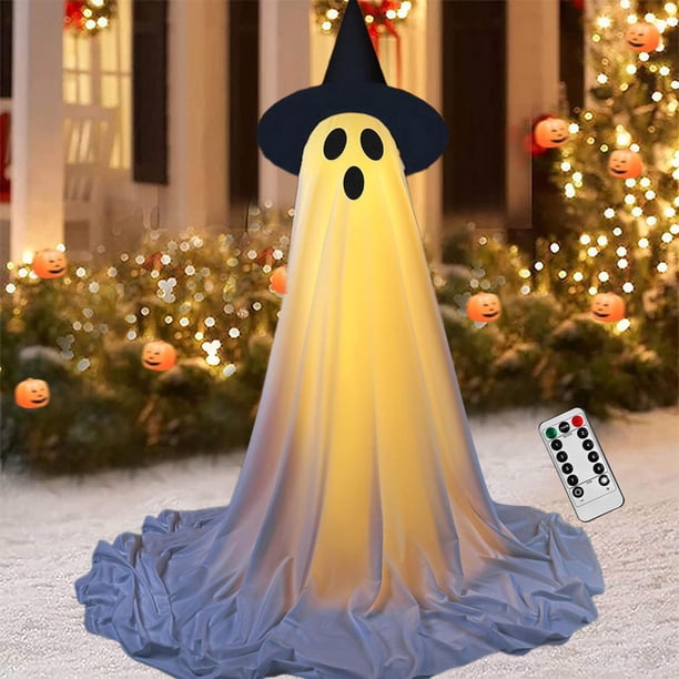 Fantasma de tela blanca iluminado Macarena decoración de Halloween 165x30cm