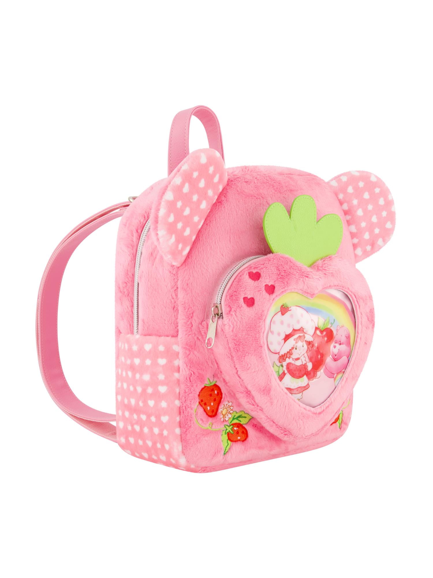 Care Bears and Strawberry Shortcake Backpack, Plush Heart Mini Travel Bag, Pink, One Size