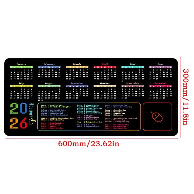 Fasiaou Mouse Pad 2026 Calendar Stitched Edge,Computer Mouse Pads Calendars Non-Slip Rubber Desk Mat Mousepad Gaming Office Keyboard Mat,A