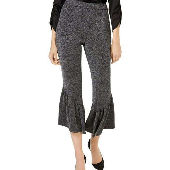 I.N.C Womens Ruffle-Leg Casual Cropped Pants, black, 12