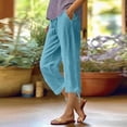 thumbnail image 2 of Hurxie Women's Linen Capri Pants with Drawstring Petite Summer Beachwear Lightweight Elastic Waist Pants Sky Blue,2XL, 2 of 6