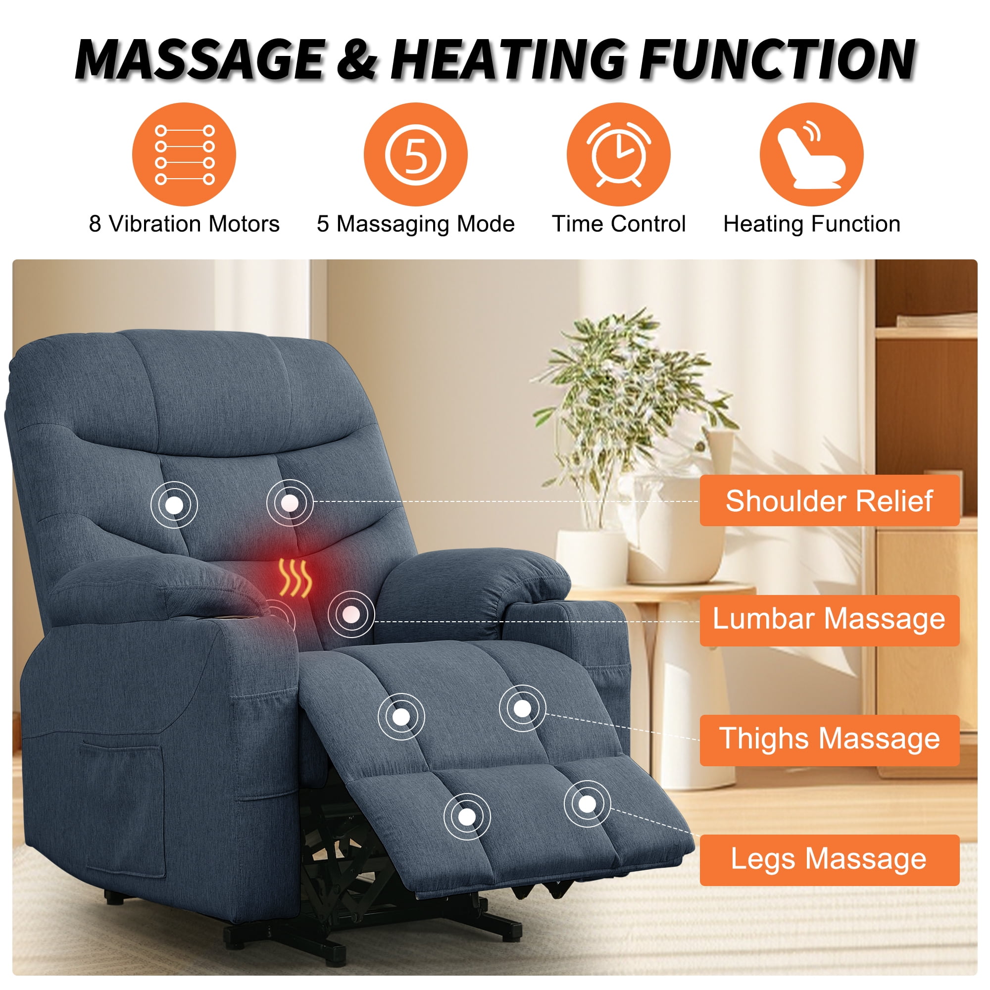 Korser Power Lift Recliner Chair for Elderly with Massage for Living Room,Blue