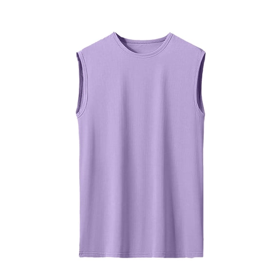 YLSDY Men's Solid Color Crew Neck Tank Top, Lightweight Basic Sleeveless Shirt for Everyday and Layering Purple L