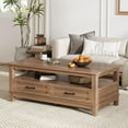 thumbnail image 2 of Farmhouse Coffee Table with Storage, 47" Wood Coffee Table for Living Room, Open Display Area and Storage Drawers with Metal Handles Rectangular Coffee Table, 2 of 7