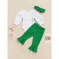 thumbnail image 4 of Jxzom Infant Baby Girls St. Patrick Day Outfits 0 3 6 12 18 Months Clover Print Short Sleeve T Shirts Tops Flared Pants Headband Clothes Set, 4 of 8
