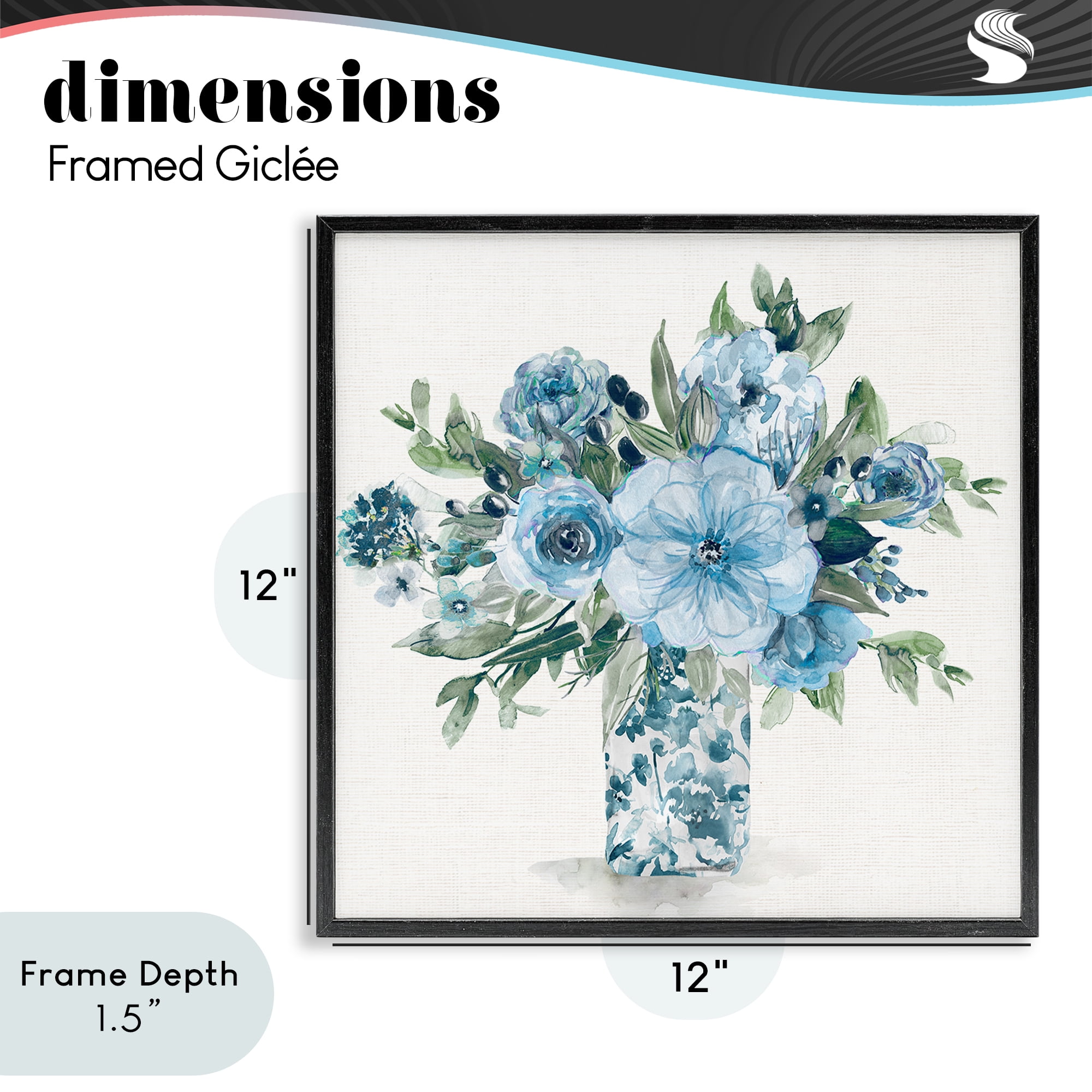 Stupell Industries Pastel Blue Bouquet Foliage Black Framed Giclee Art, design by Carol Robinson