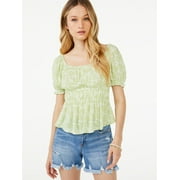Scoop Women's Puff Sleeve Square Neck Peasant Top