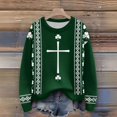 thumbnail image 5 of Women's Long Sleeve Waffle Knit St. Patrick's Day Hoodie, Shamrock Clover Print Green Pullover Sweatshirt, 5 of 5