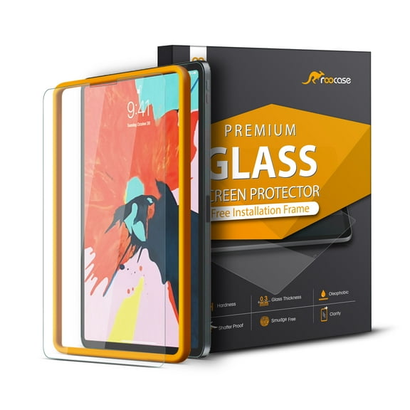 Roocase 1-Pack Screen Protector for iPad Pro 11 (2020 and 2018 Release) - [Face ID Compatible] Tempered Glass Screen Protector for Apple iPad Pro 11-inch  - 9H Hardness, HD Clarity, Case Friendly