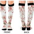 thumbnail image 2 of FREEAMG High Elasticity Compression Socks, High Knee Socks Adult Universal Leisure Relieve Fatigue,Beautiful Pink Flowers Floral Bouquet Travel Daily with Running (1 Pair), 2 of 7