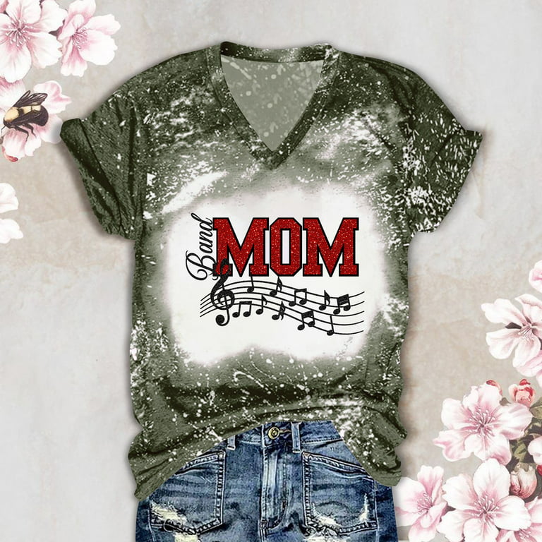2023 Womens Mom Tie Dye Softball T Shirt Letter Print Mama O-Neck Short  Sleeve Casual Shirt Mothers Day Tee 