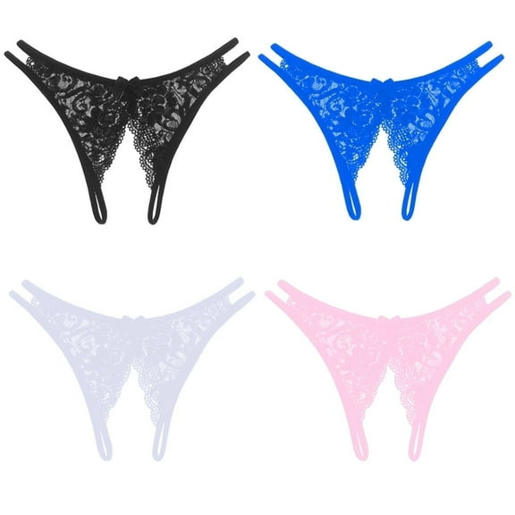 Women's 4in1 Sexy Lace G-String Lingerie Cute Thong Brief Open Back Bikini Knickers Panties Gift for Girlfriend Wife