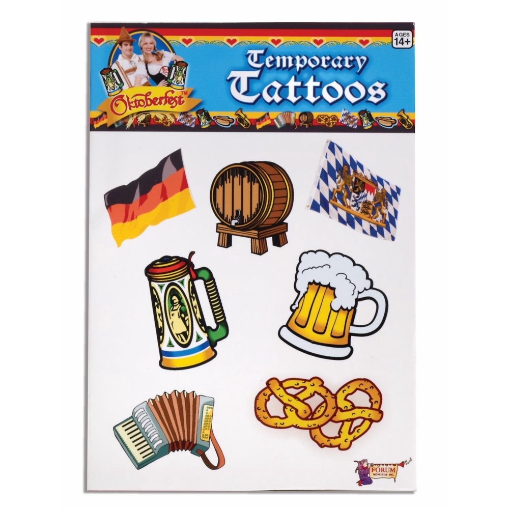 Oktoberfest Tattoos, One pack of 7 temporary tattoos. By Forum Novelties