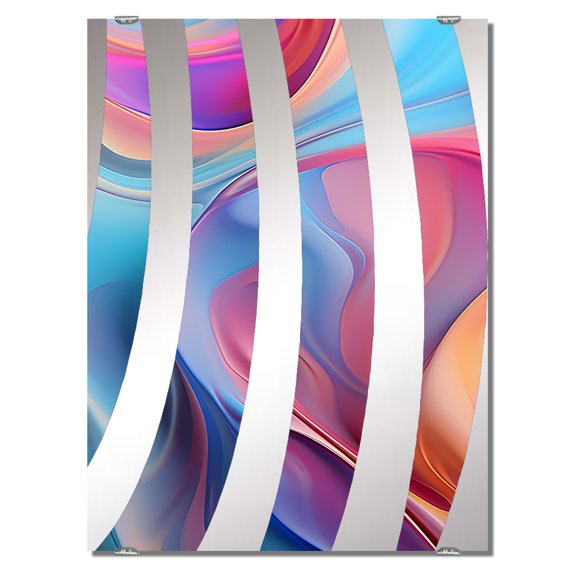 Designart "Transitional Shapes in Pink and Blue IV" Abstract Modern Shapes Transitional Oversized Wall Mirror - Modern Abstract Bathroom Wall Mirror Decor - Multiple Color Options