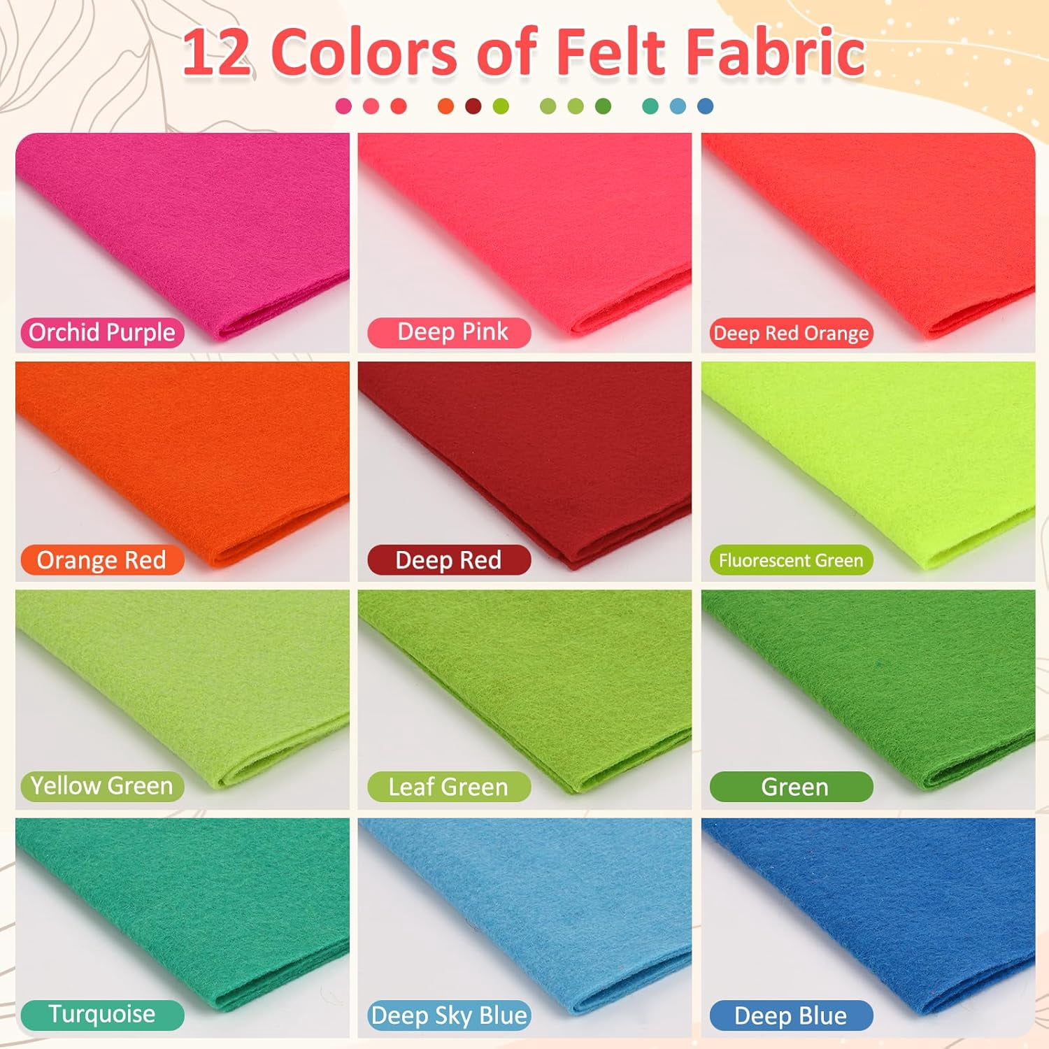 12 Rolls 8"x35"(20.5x90cm) 1.4mm Thick Soft Felt Fabric Sheet 12 Assorted Neon Series Colors Felt Pack for DIY Craft Sewing Squares Nonwoven Patchwork