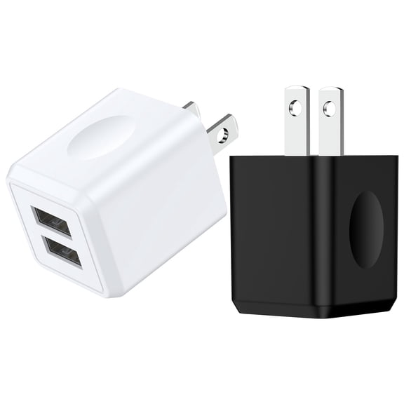 USB Wall Charger Block, 2 Pack 2.1A Dual Port Charging Box Wall Charger Adapter Plug Power Base USB Brick Cube Box Fast Charging Station Compatible for iPhone Android, White Black