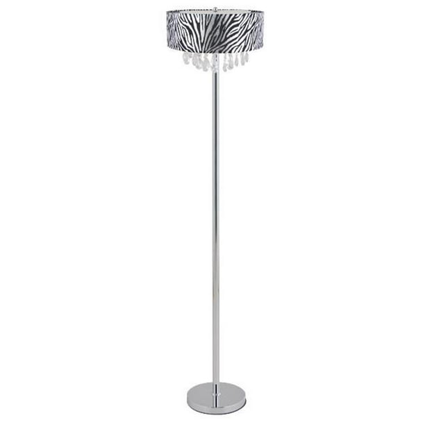 Trendy Crystal And Chrome Floor Lamp With Zebra Print Drum Shade Com Trendy Crystal And Chrome Floor Lamp, Zebra Print Floor Lamp