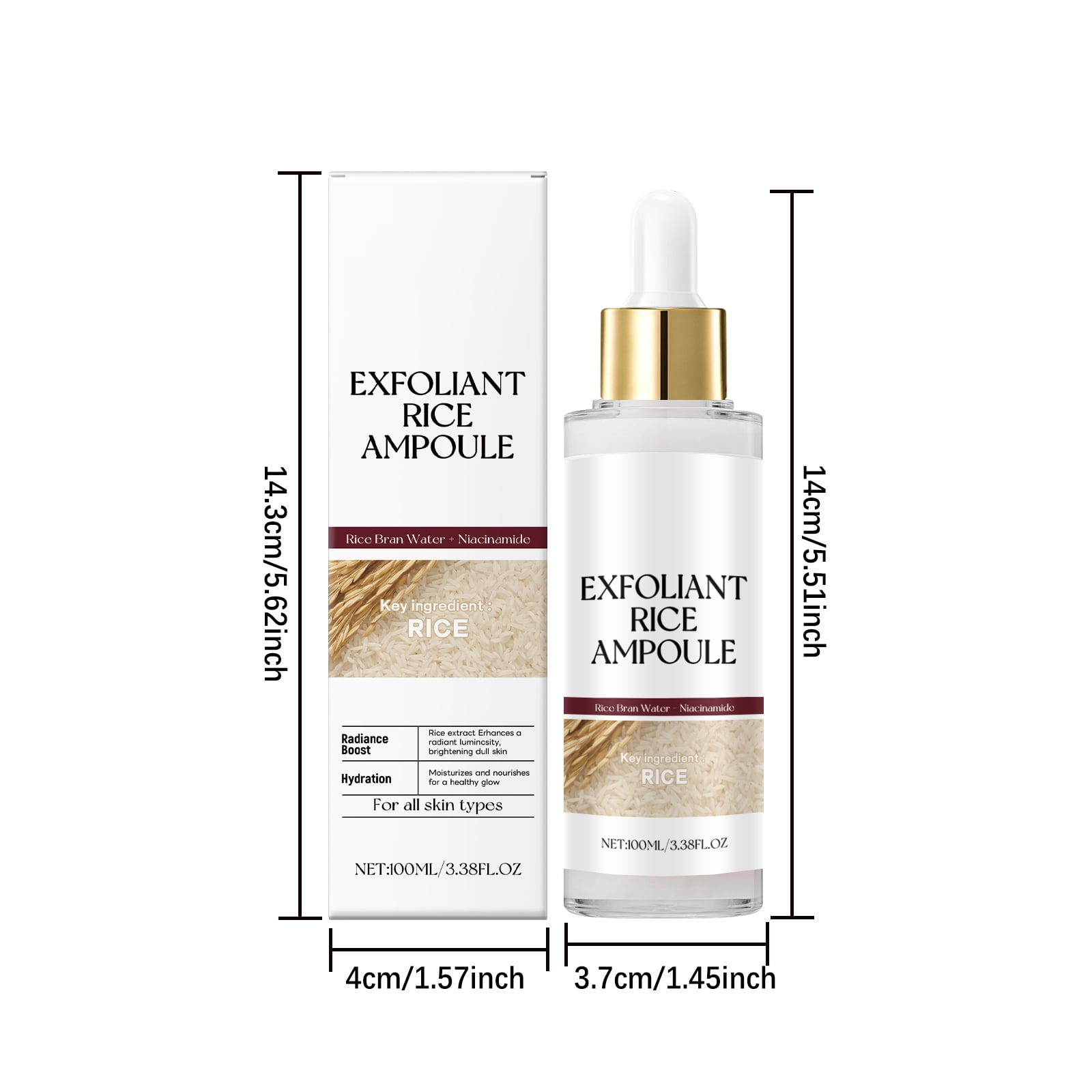 Alvantor Face Exfoliator, Rice Peeling Ampoule with Rice Extract Niacinamide & Hyaluronic Acid, 3.38fl.oz