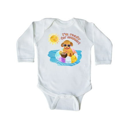 

Inktastic I m Ready for Summer Puppy in Pool with Drink Gift Baby Boy or Baby Girl Long Sleeve Bodysuit