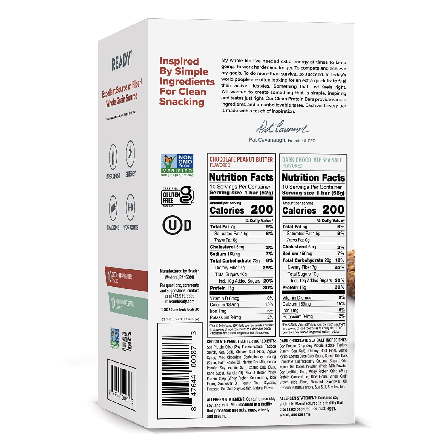 Ready Protein Bar Variety Pack, 20 Count with Bowl